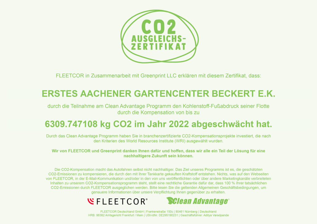 erstes aachener gartencenter co2 ausgleichszertifikat 2022